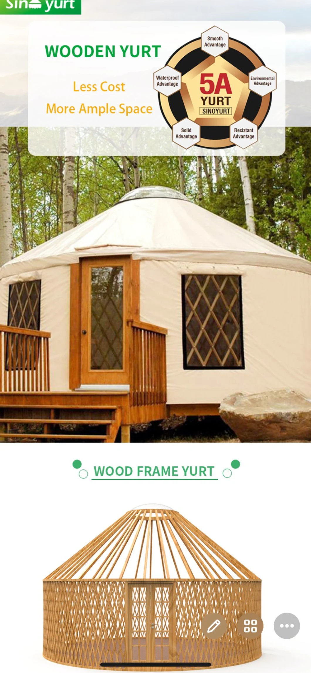 Geodesic Dome Yurta Mongol Wooden House Luxury and Durable Mongolian Yurt 8m with Stove