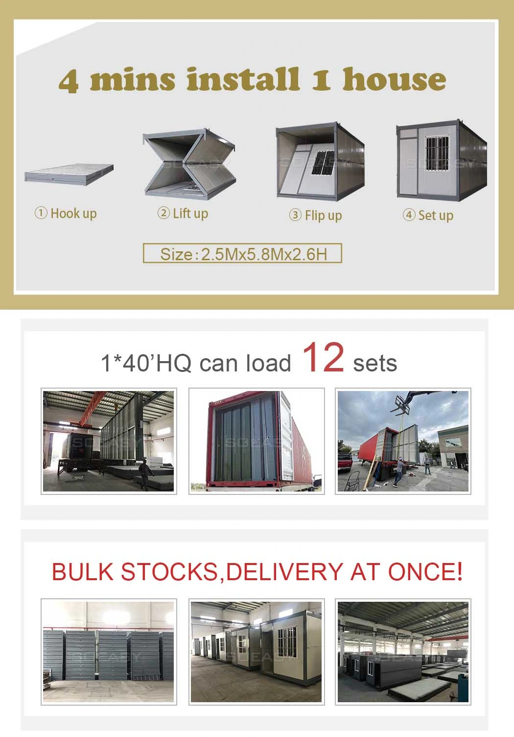 Easy Build Movable House Recyclable Mobile Foldable Shipping Container House for Storage Room/ Workshop Portable Home From China