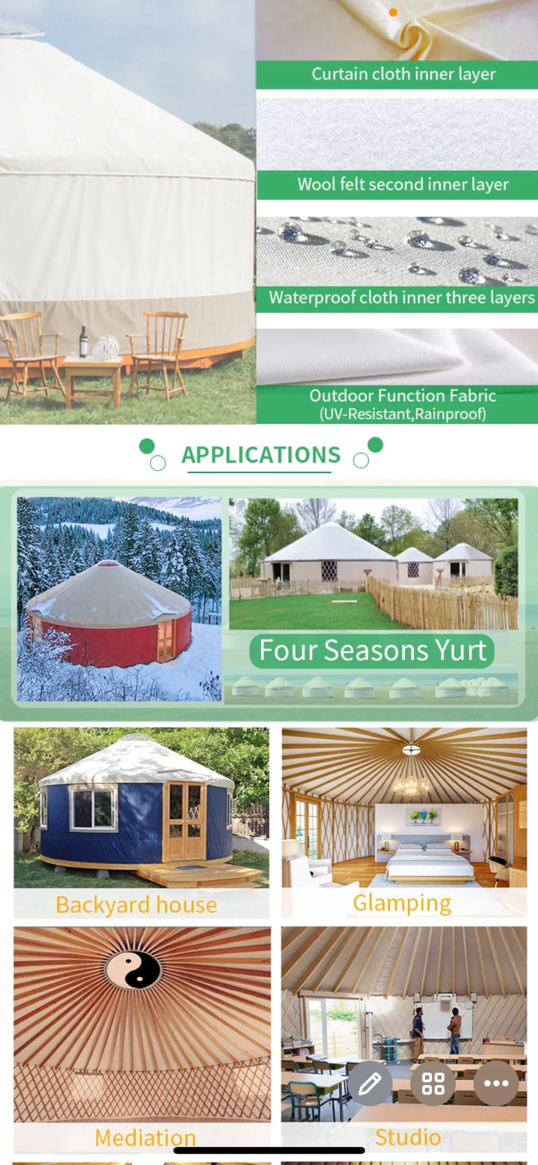 Mongolian PVC Canvas Tent Yurt Accommodatio