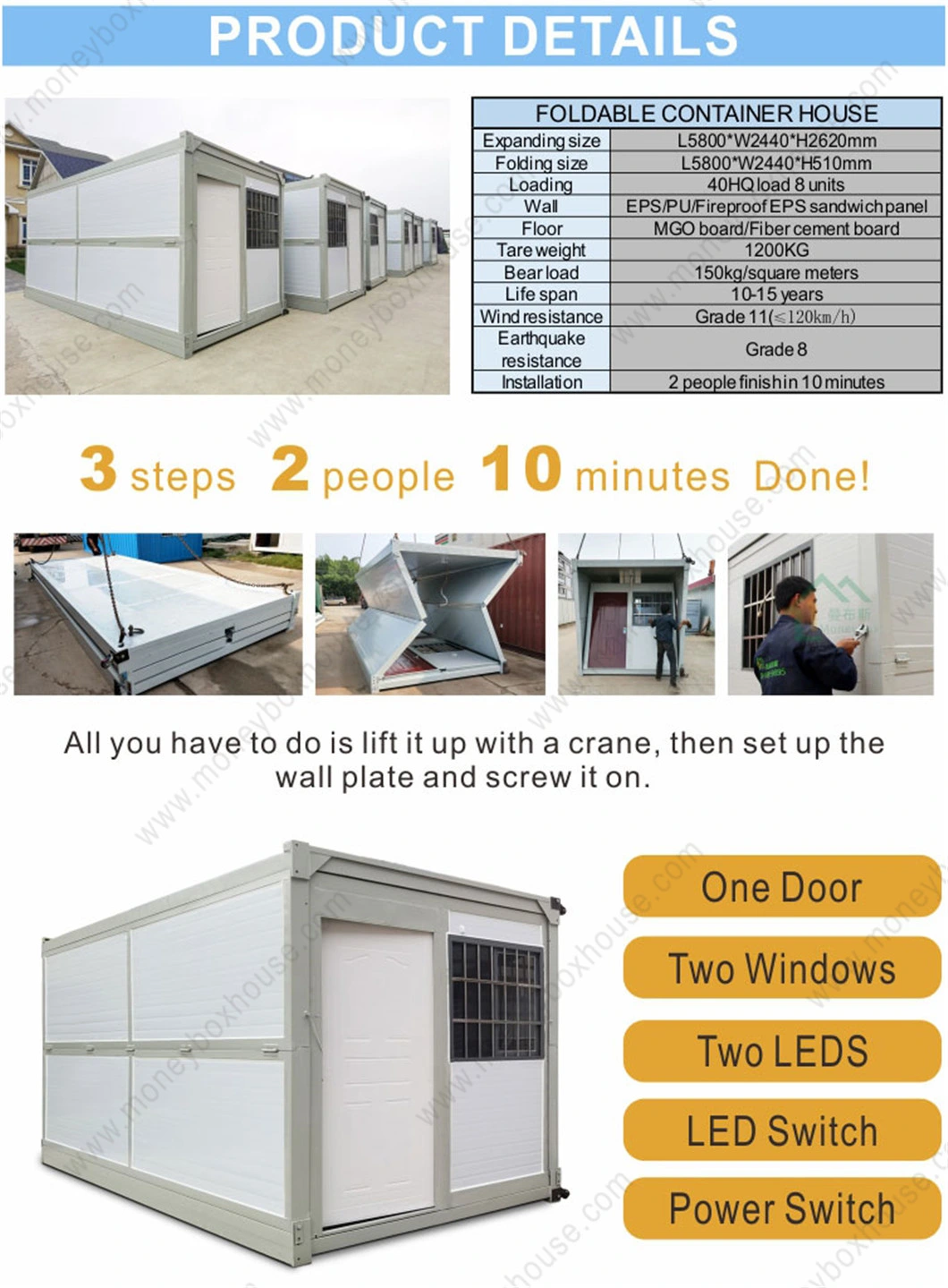 20FT Cheap Portable Prefab Storage Movable Expandable Mobile Prefabricated Fast Assemble Stackable Folding Foldable Container Tiny House Price
